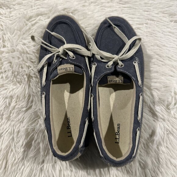 LL Bean womens 7.5 Medium comfort boat shoes blue tie preppy timeless - Picture 8 of 10